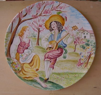 Ceramiche d-Arte di Albisola - Piatto raffigurante le quattro stagioni. Maioloca. A richiesta anche in diametri differenti.